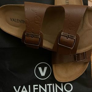 Valentino Brown Leather Slides